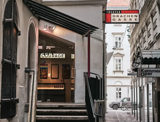 Theater Drachengasse Vienna, entrance area, stairs, exterior view